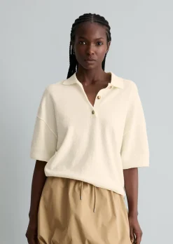 Strick-Poloshirt regular aus Crinkled Organic Cotton-Mix