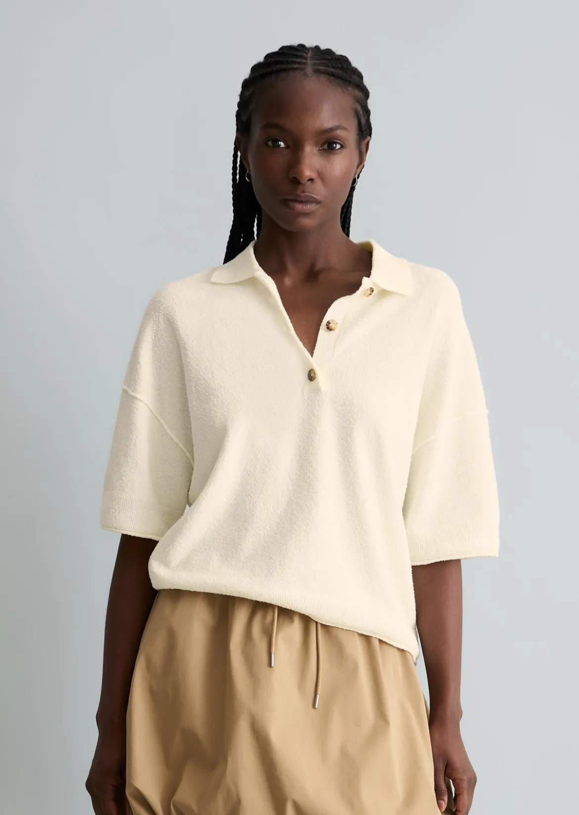 Strick-Poloshirt regular aus Crinkled Organic Cotton-Mix