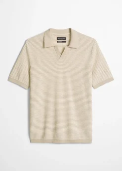 Strick-Poloshirt regular aus Bio-Baumwolle und Leinen