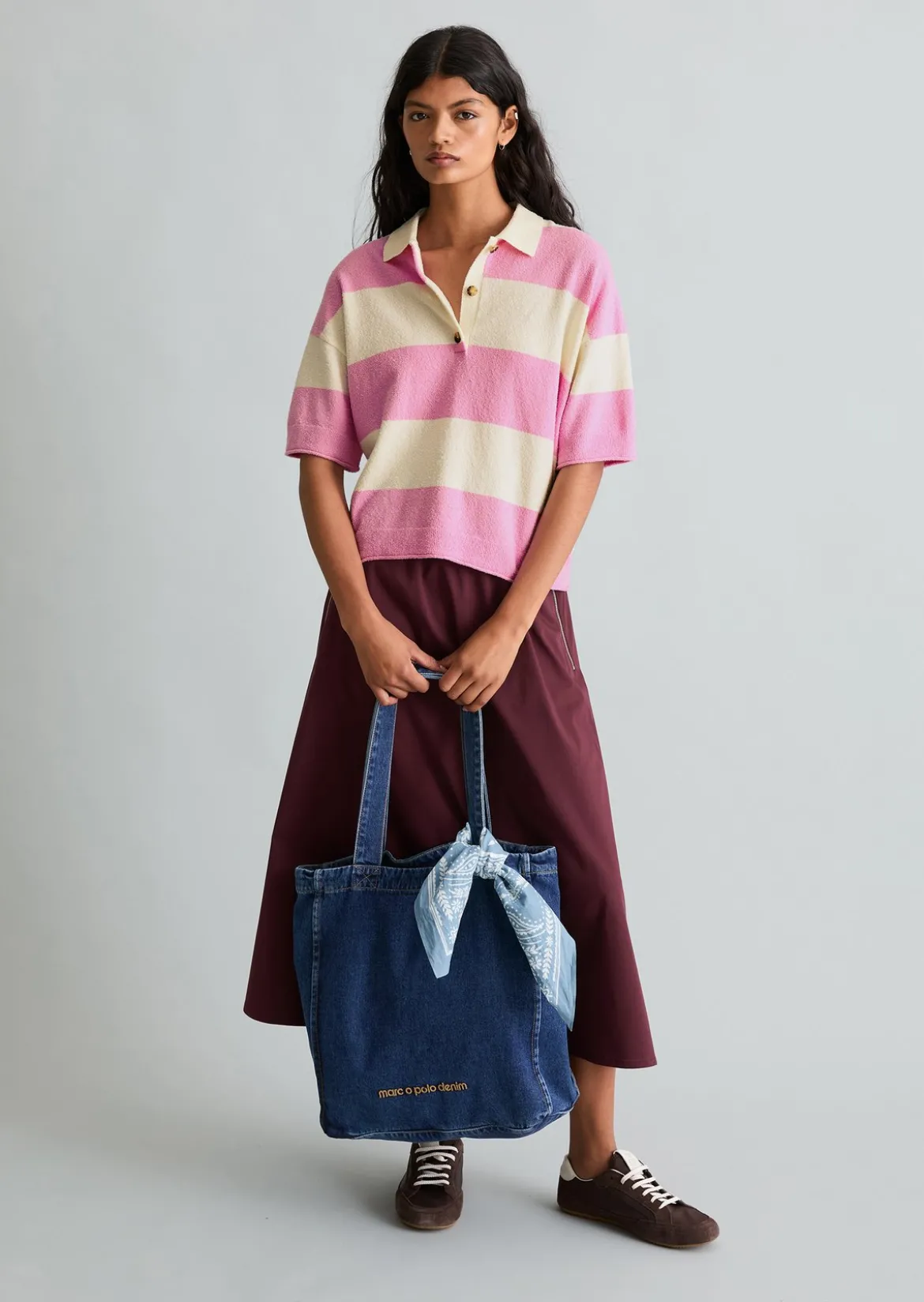 Strick-Poloshirt regular aus Crinkled Organic Cotton-Mix