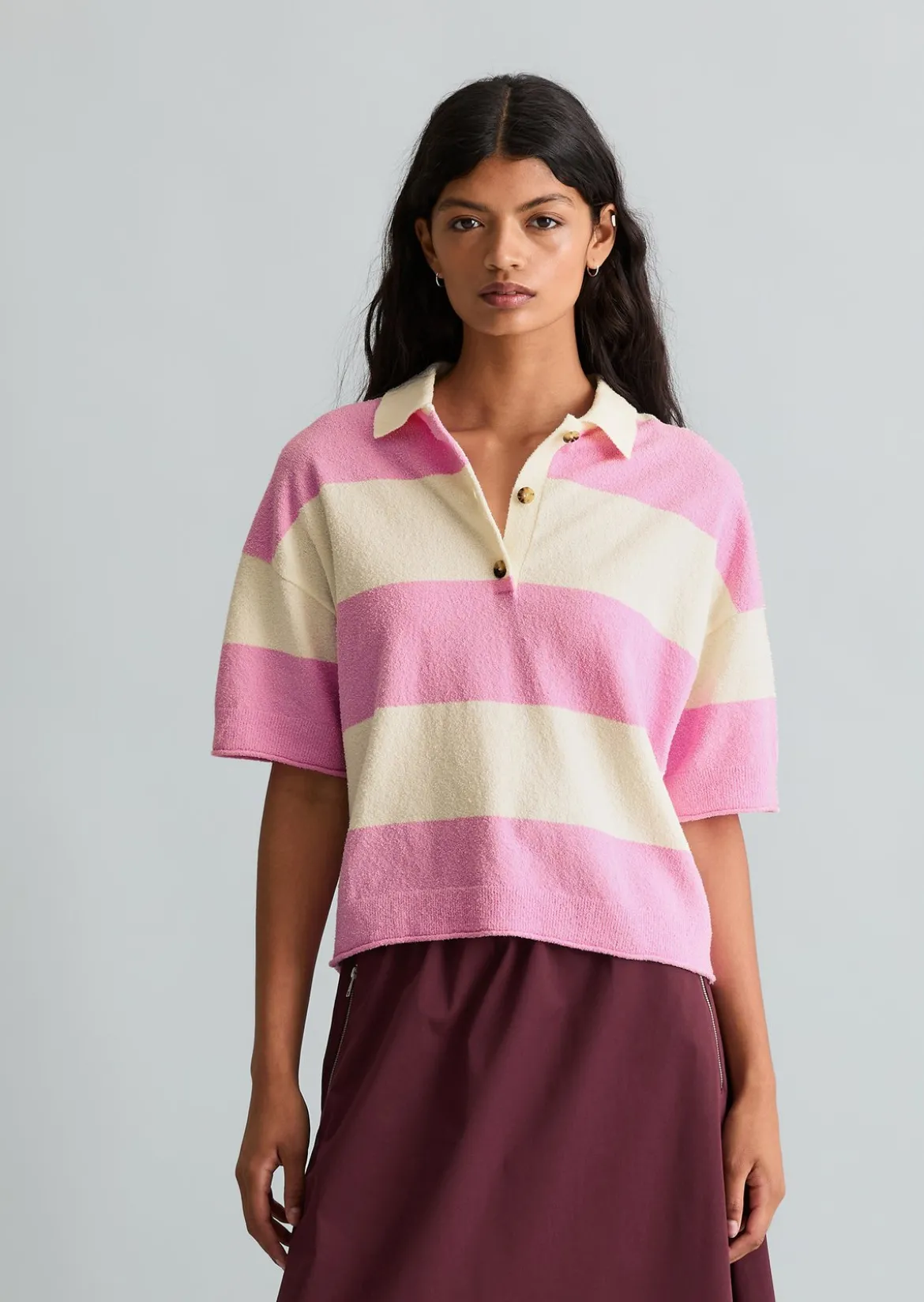 Strick-Poloshirt regular aus Crinkled Organic Cotton-Mix