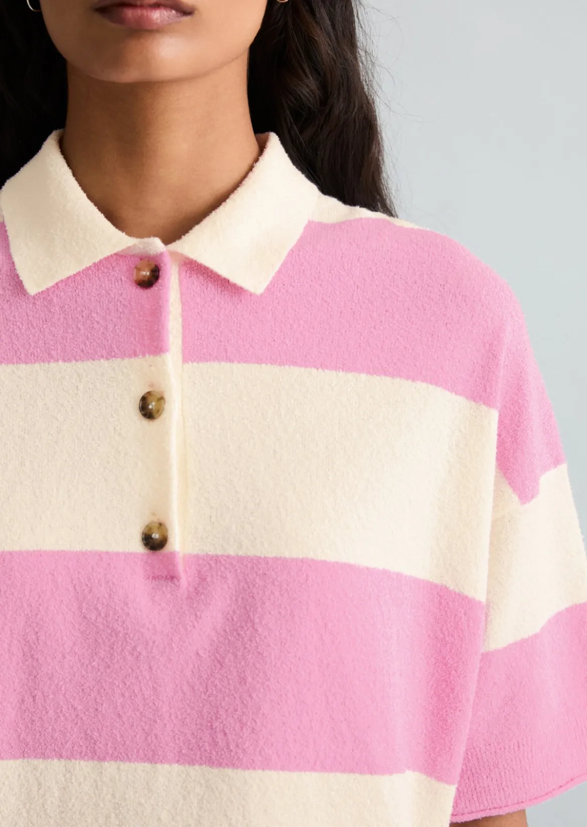 Strick-Poloshirt regular aus Crinkled Organic Cotton-Mix