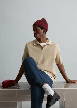 Strick-Poloshirt regular mit feiner Rippstruktur