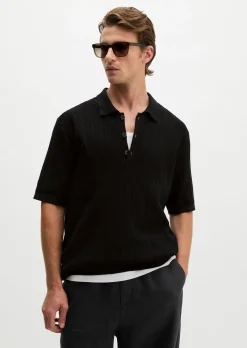 Strick-Poloshirt regular mit vertikaler Strickstruktur
