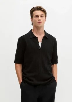 Strick-Poloshirt regular mit vertikaler Strickstruktur