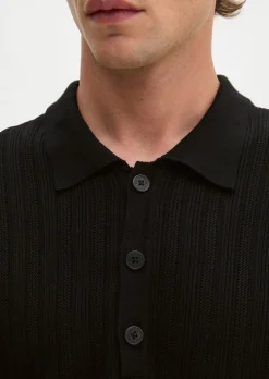 Strick-Poloshirt regular mit vertikaler Strickstruktur