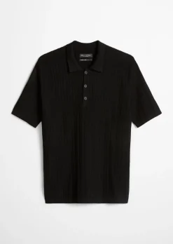 Strick-Poloshirt regular mit vertikaler Strickstruktur