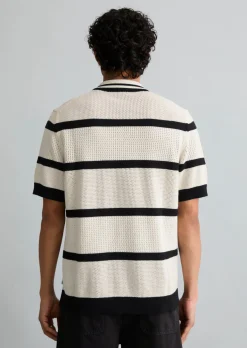 Strick-Poloshirt regular mit Strickvariationen und Streifen