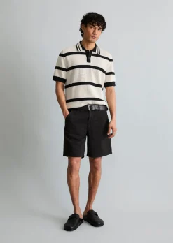Strick-Poloshirt regular mit Strickvariationen und Streifen