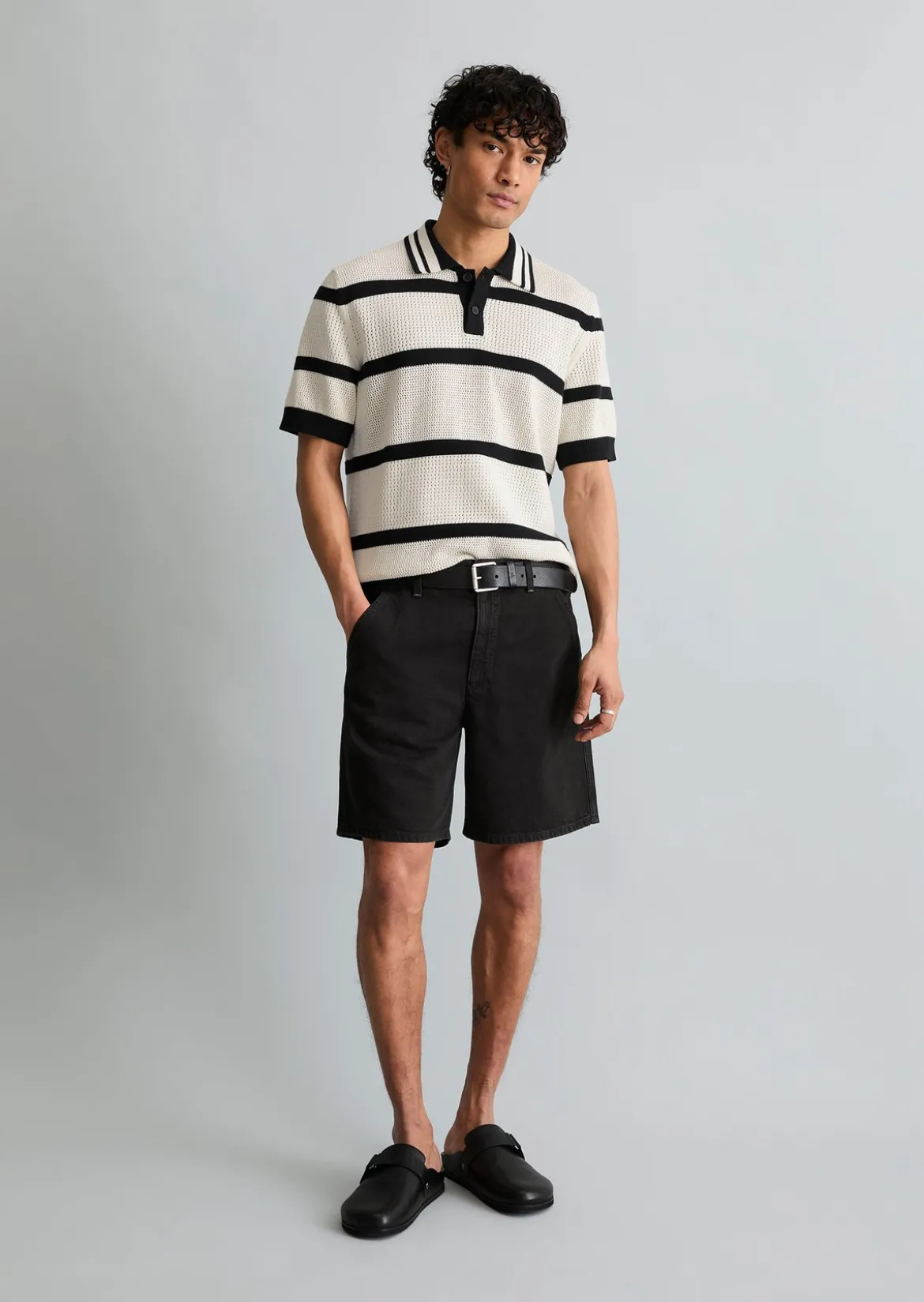 Strick-Poloshirt regular mit Strickvariationen und Streifen
