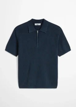 Strick-Poloshirt regular mit feiner Rippstruktur