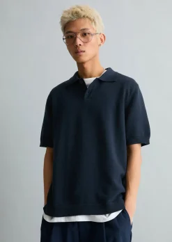 Strick-Poloshirt regular mit feiner Rippstruktur