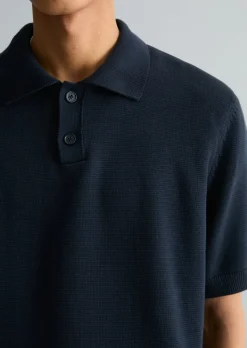 Strick-Poloshirt regular mit feiner Rippstruktur
