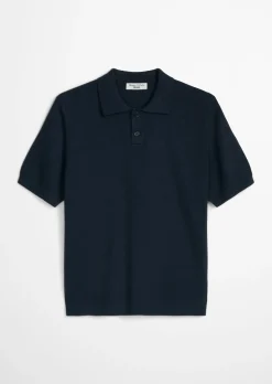Strick-Poloshirt regular mit feiner Rippstruktur