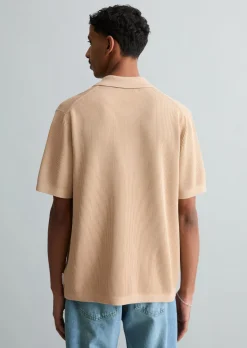 Strick-Poloshirt regular mit feiner Rippstruktur