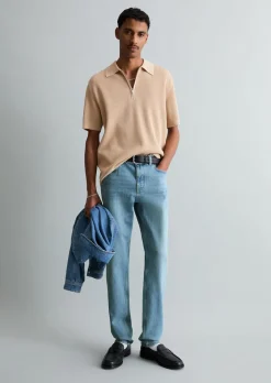 Strick-Poloshirt regular mit feiner Rippstruktur