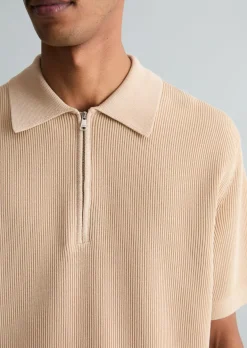 Strick-Poloshirt regular mit feiner Rippstruktur