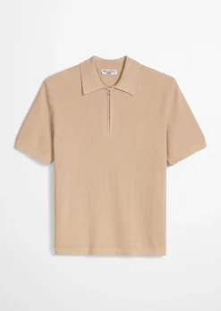 Strick-Poloshirt regular mit feiner Rippstruktur