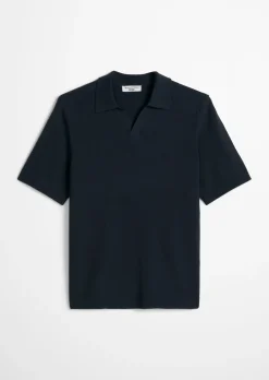 Strick-Poloshirt relaxed aus strukturiertem Bio-Baumwoll-Mix