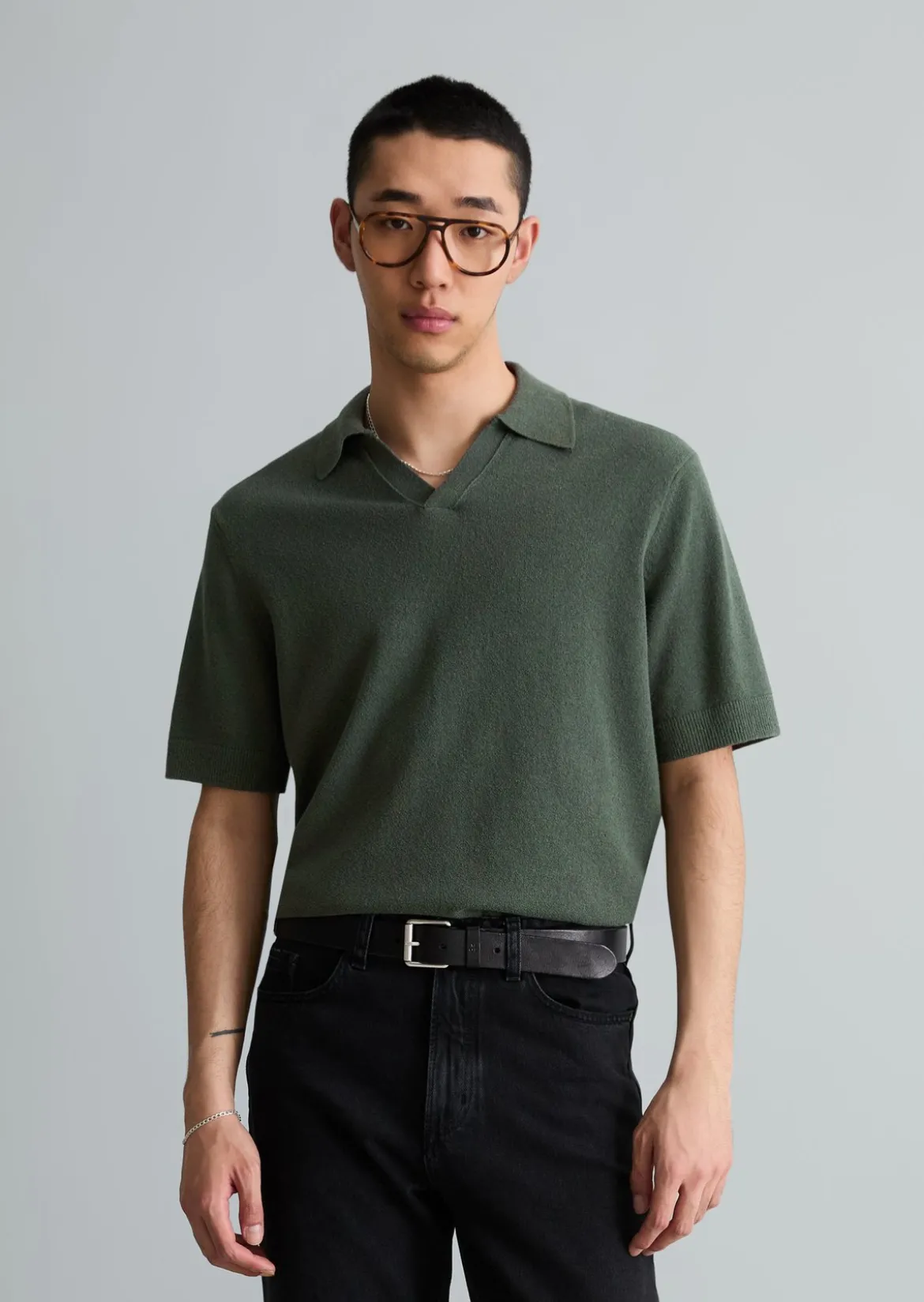 Strick-Poloshirt relaxed aus strukturiertem Bio-Baumwoll-Mix