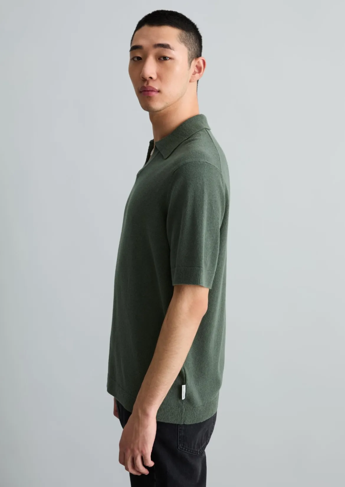 Strick-Poloshirt relaxed aus strukturiertem Bio-Baumwoll-Mix