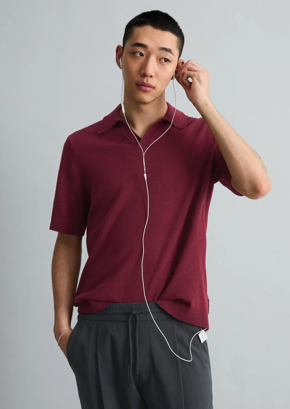 Strick-Poloshirt relaxed aus strukturiertem Bio-Baumwoll-Mix