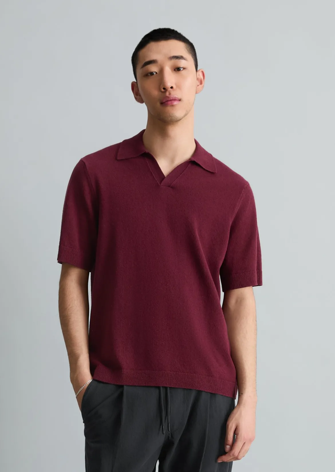Strick-Poloshirt relaxed aus strukturiertem Bio-Baumwoll-Mix