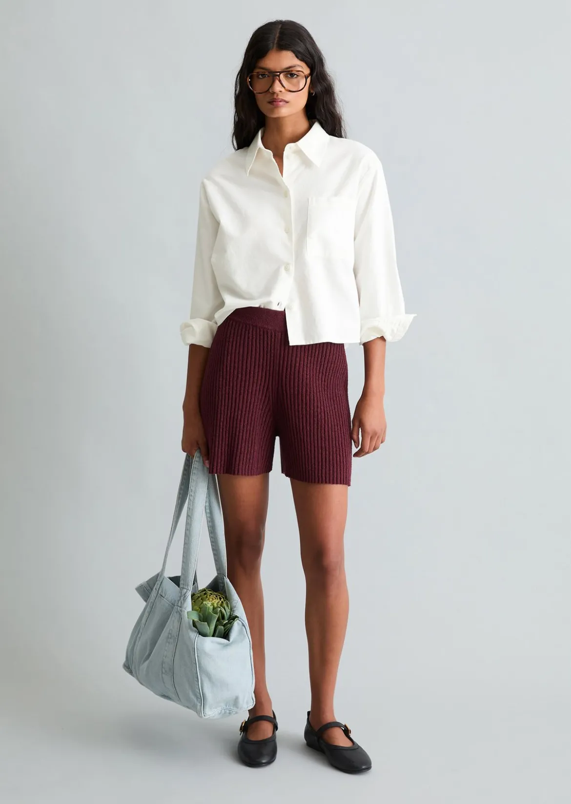 Strickshorts slim aus geripptem Organic Cotton-Mix