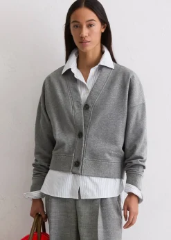 Sweat-Cardigan relaxed mit Rippstrick-Bund