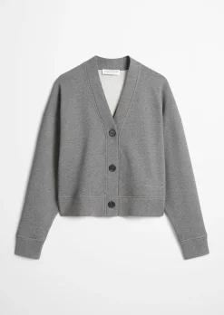 Sweat-Cardigan relaxed mit Rippstrick-Bund
