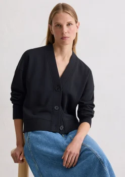 Sweat-Cardigan relaxed mit Rippstrick-Bund