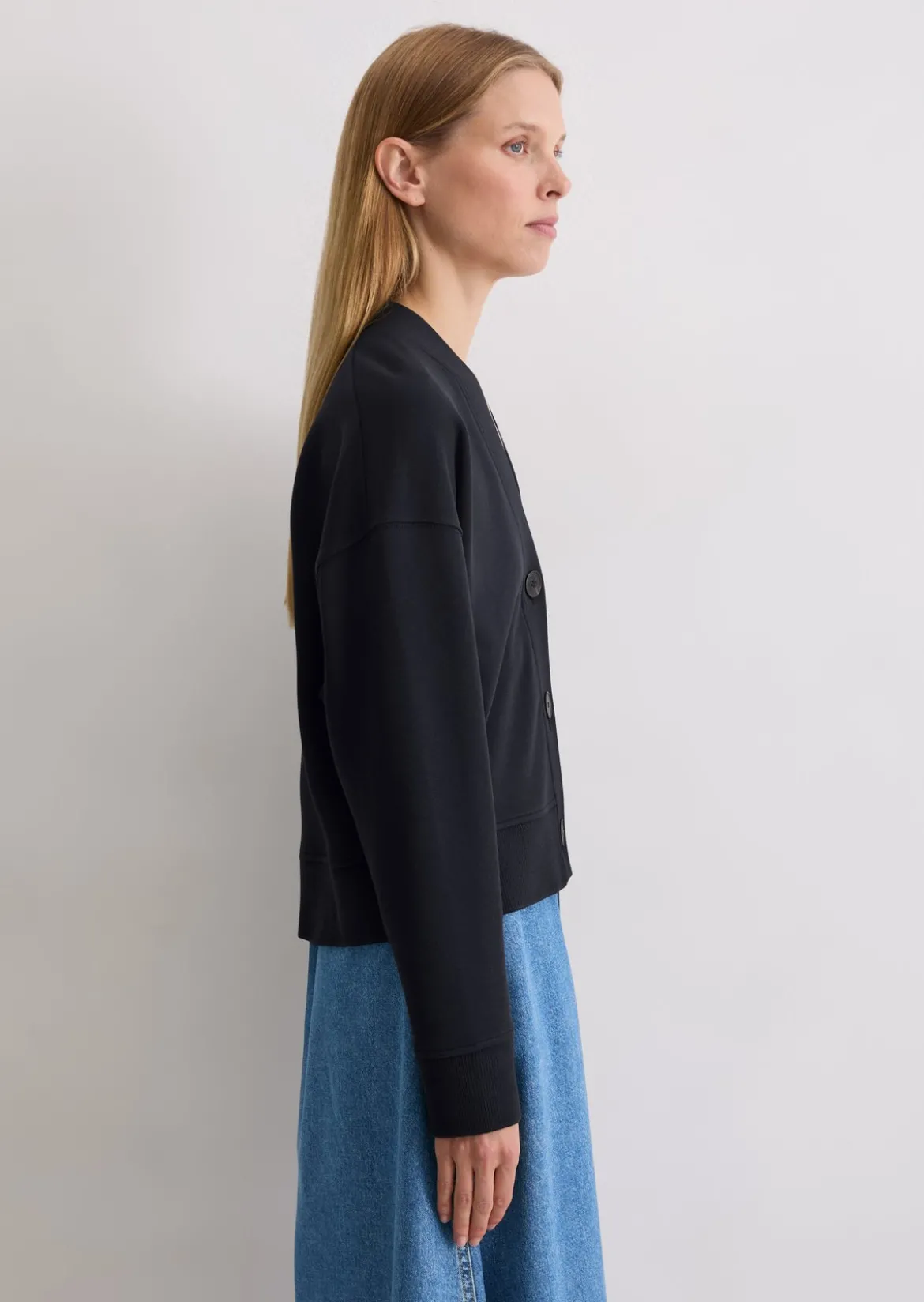 Sweat-Cardigan relaxed mit Rippstrick-Bund