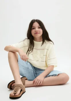 TEENS-GIRLS Kurzarm-Strickshirt mit Lochstrickmuster