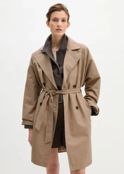 Trenchcoat regular in lässigem Baumwoll-Crinkle-Mix