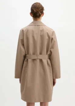 Trenchcoat regular in lässigem Baumwoll-Crinkle-Mix