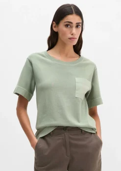 T-Shirt loose mit aufgesetzter Satin-Tasche