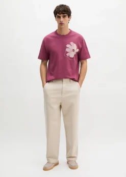 T-Shirt loose mit floralem Brustprint