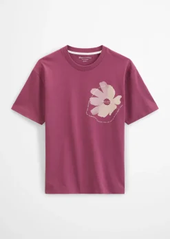 T-Shirt loose mit floralem Brustprint