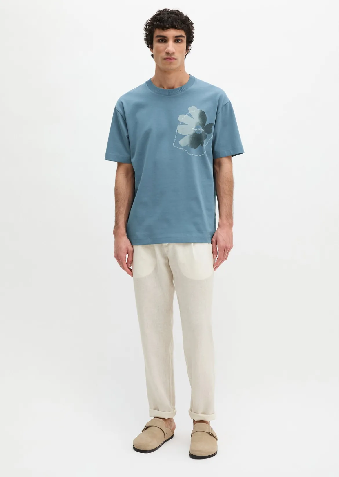 T-Shirt loose mit floralem Brustprint
