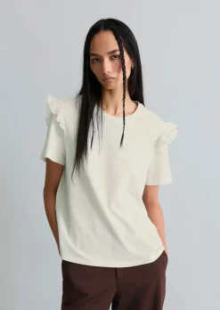 T-Shirt regular mit Popline-Rüschen am Arm