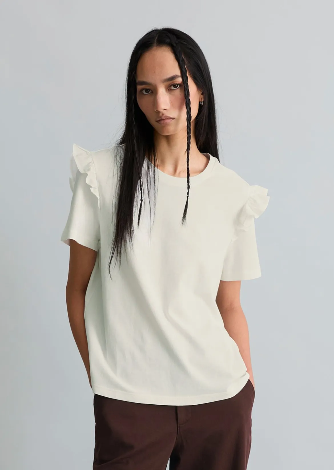 T-Shirt regular mit Popline-Rüschen am Arm