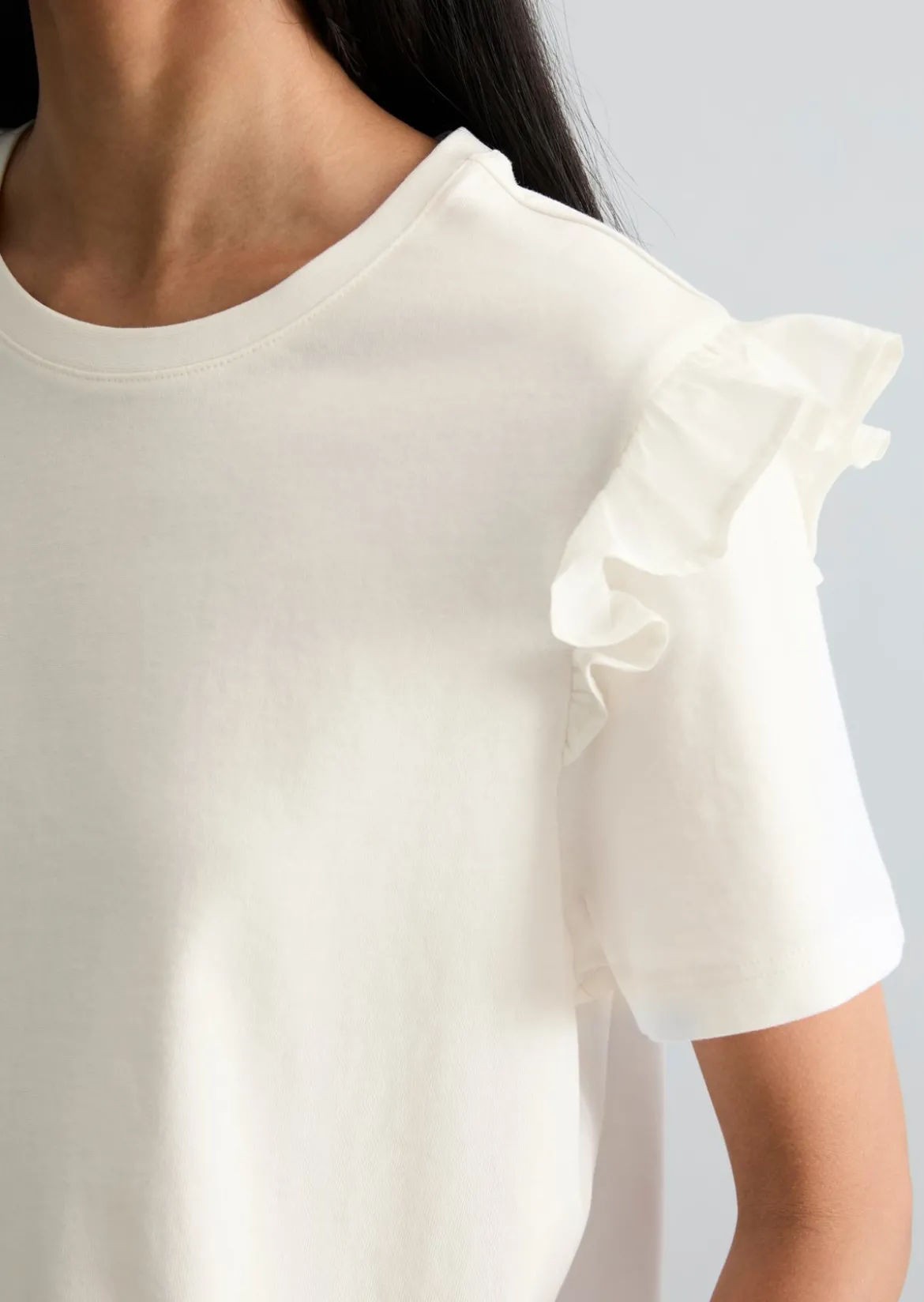 T-Shirt regular mit Popline-Rüschen am Arm