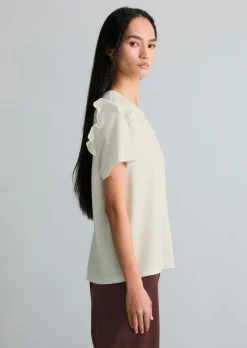 T-Shirt regular mit Popline-Rüschen am Arm