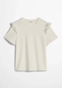 T-Shirt regular mit Popline-Rüschen am Arm