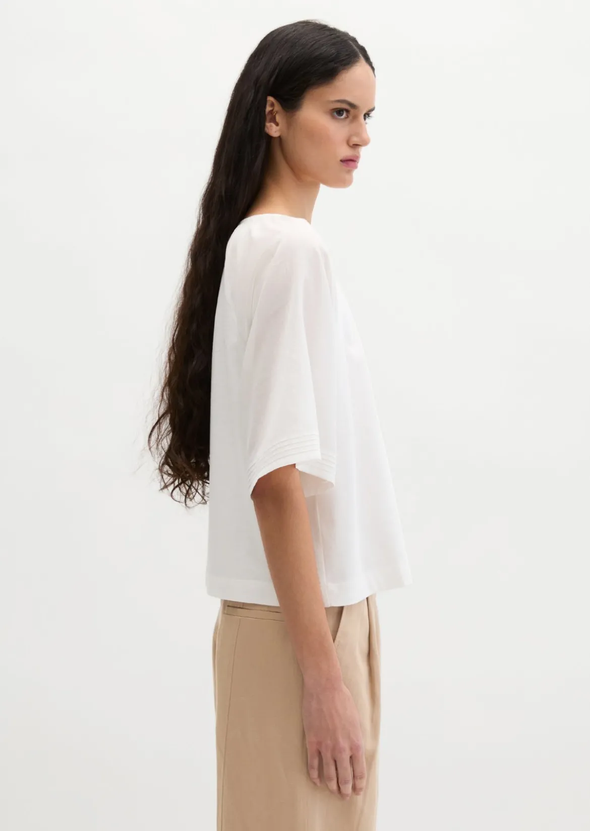 T-Shirt wide aus Material-Mix