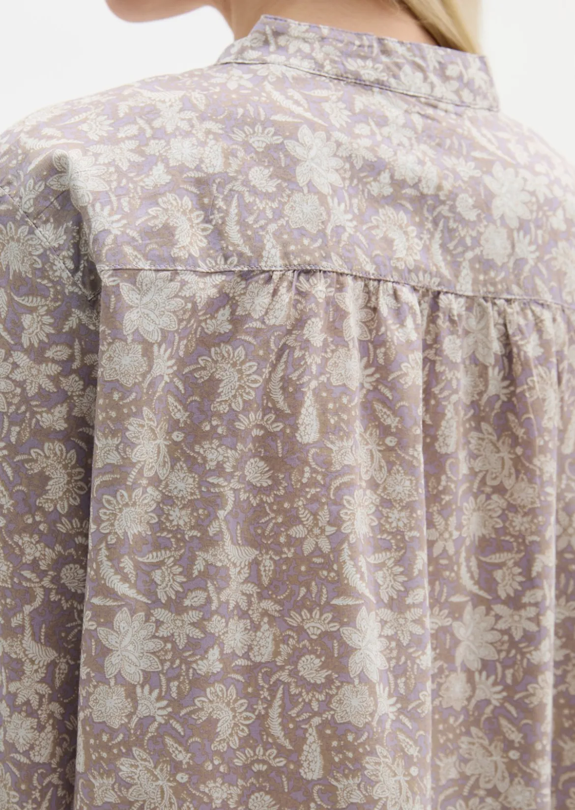 Tunika-Bluse regular aus bedrucktem Baumwoll-Voile
