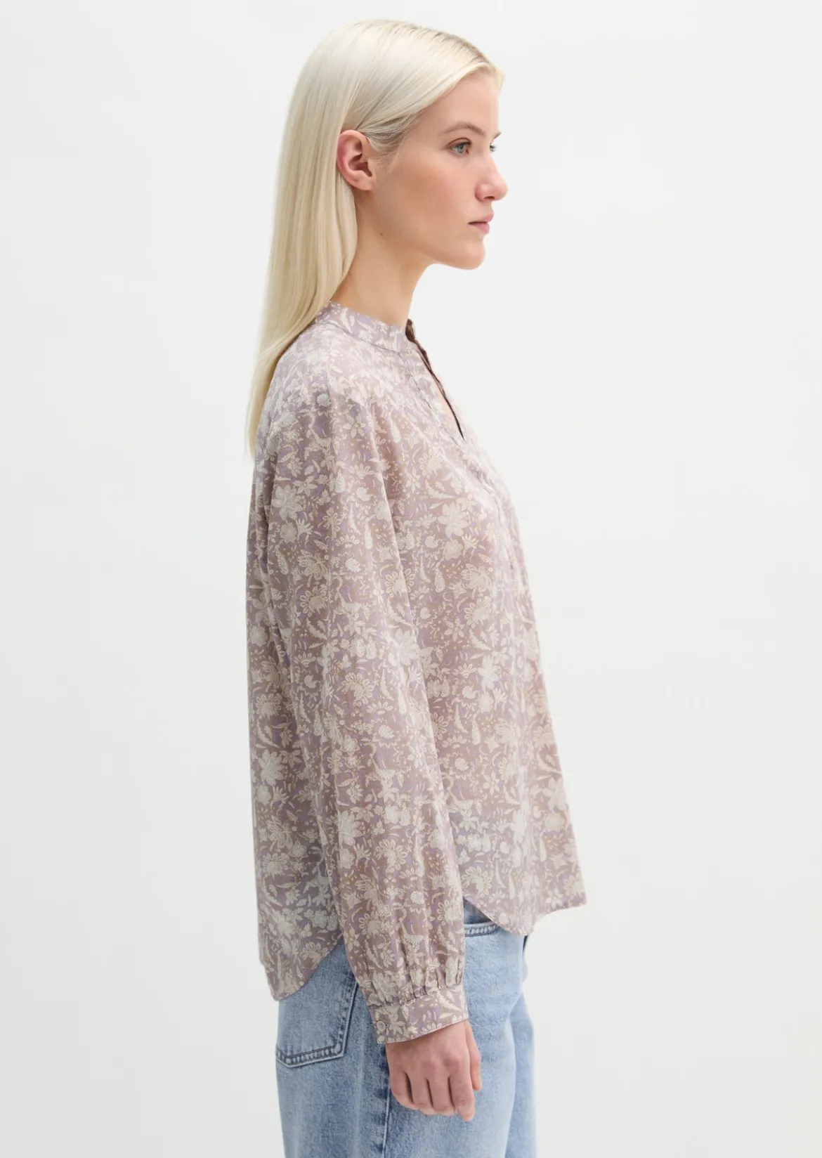 Tunika-Bluse regular aus bedrucktem Baumwoll-Voile