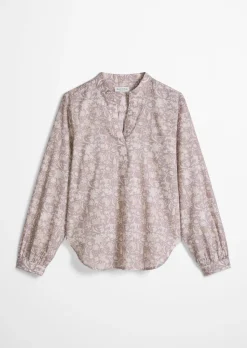 Tunika-Bluse regular aus bedrucktem Baumwoll-Voile