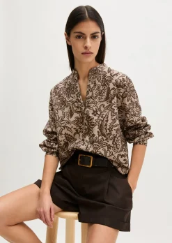 Tunika-Bluse regular aus bedrucktem Baumwoll-Voile