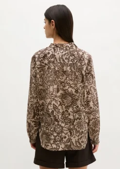 Tunika-Bluse regular aus bedrucktem Baumwoll-Voile